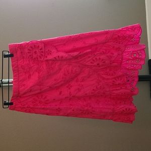 J. Crew front ruffle, pink eyelet skirt, size large